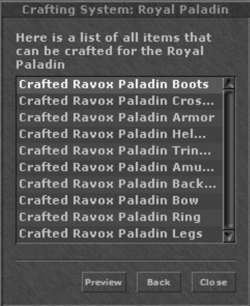 Lista de itens craftáveis